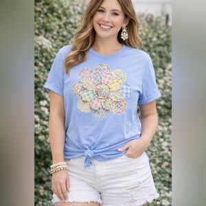 Faux Patchwork Spring Flower T-Shirts (S-3X available)